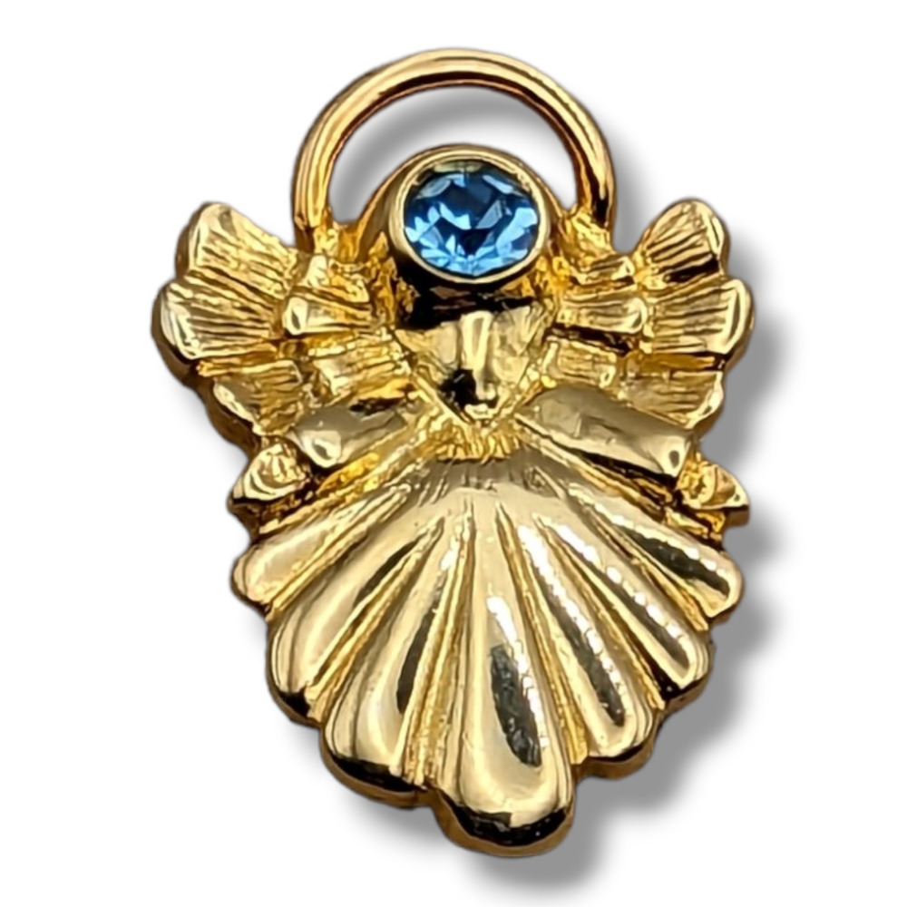 Gold Tone Angel Silhouette Blue Rhinestone Signed DT Vtg Hat Lapel Pin - Picture 4 of 4
